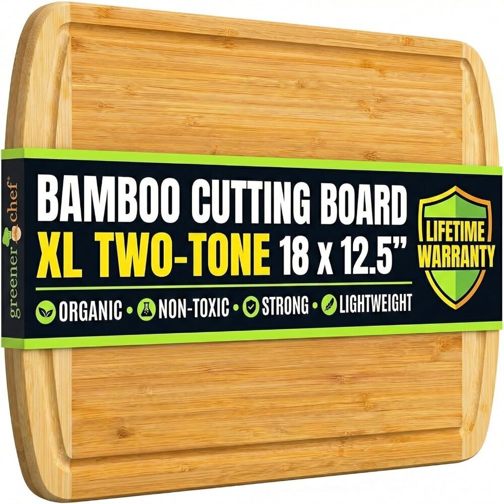 Organic Lightweight, Durable Extra Large Bamboo Cutting Board 18" - Non Toxic
